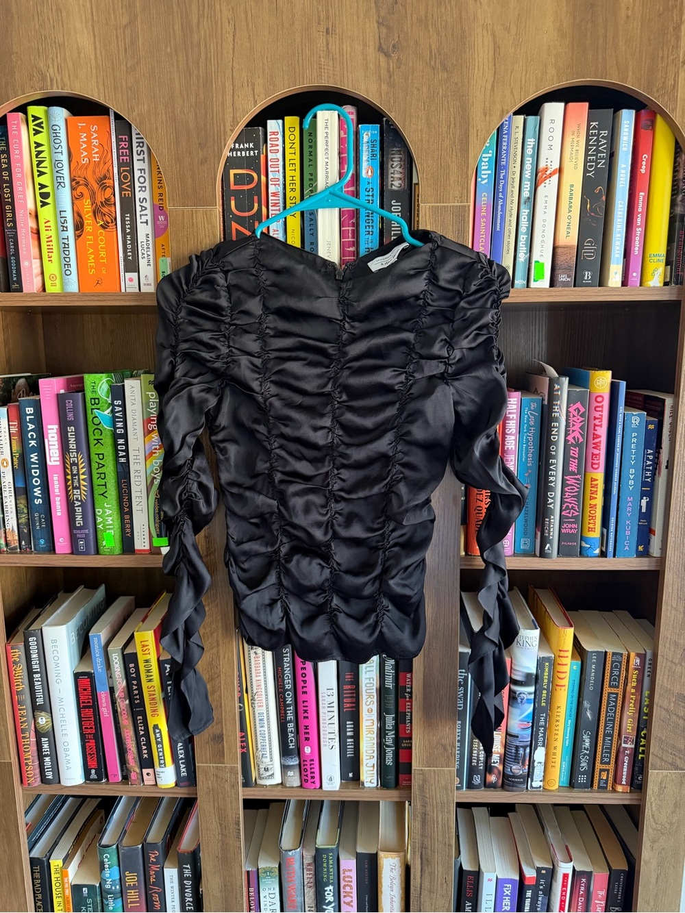 Womens Black Ruched Satin Blouse